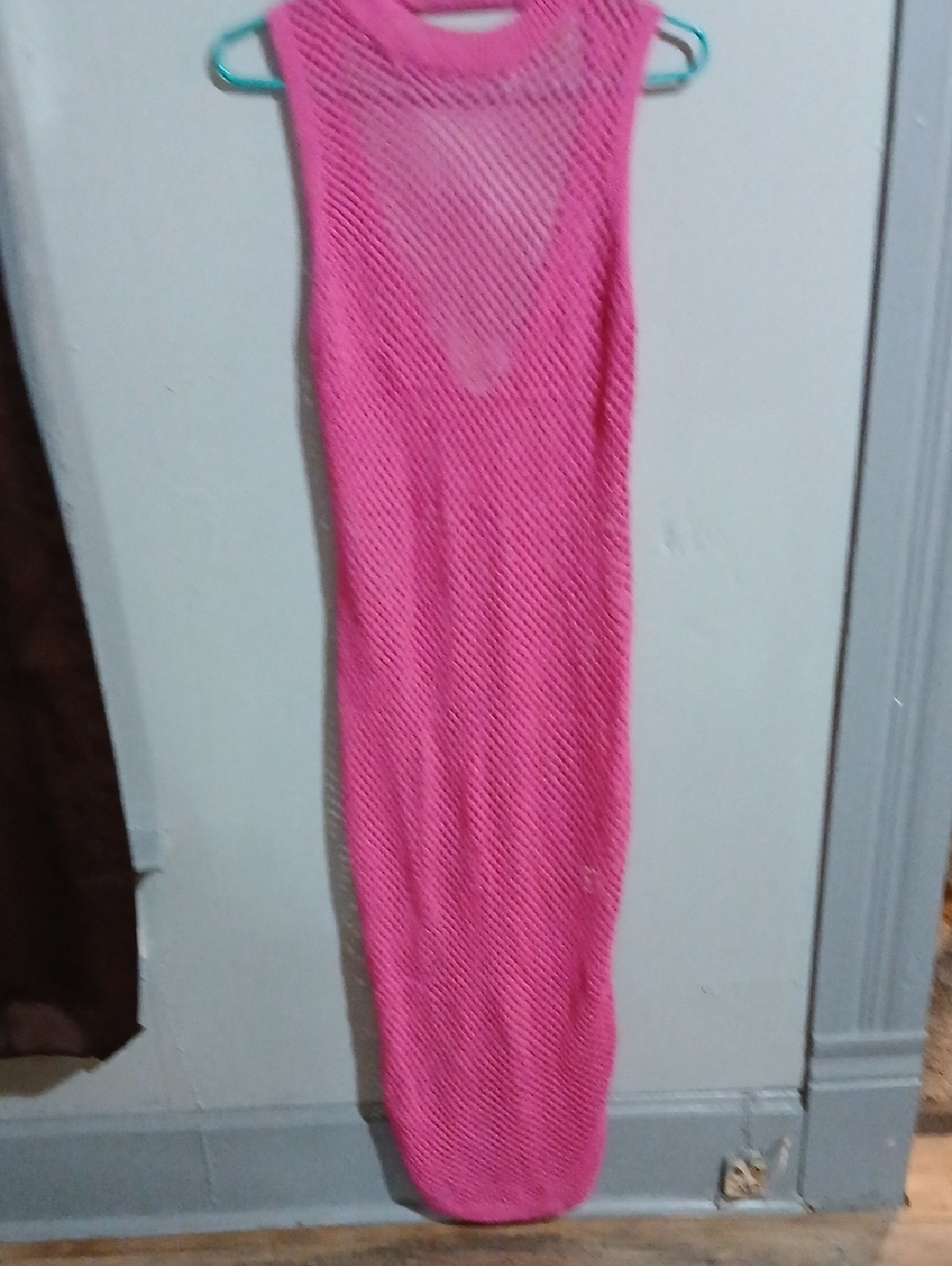 Hot Pink Sleeveless Mesh Swim Coverup Maxi
